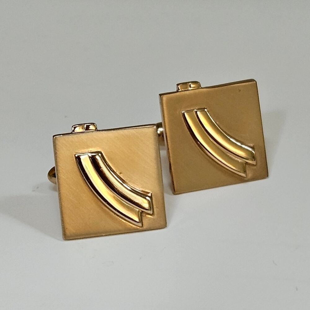Vintage MCM Swank Gold Tone Modernist Cufflinks | Square Geometric Cuff Links